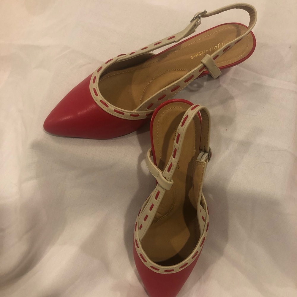 Red sling back pumps